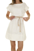 Vestido Delft blanco con cinturón de cordón